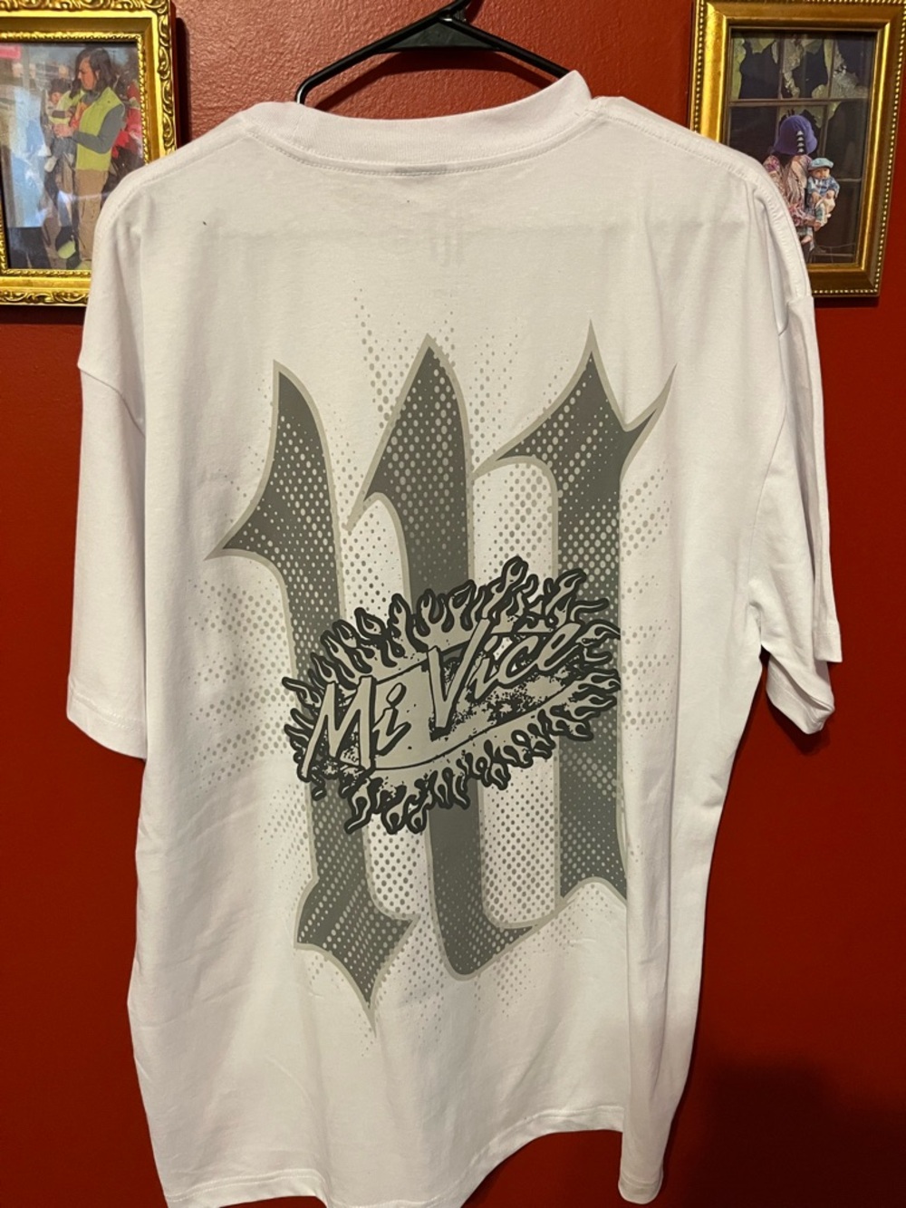 VIDA White T-Shirt with Gray Graphic Back Print